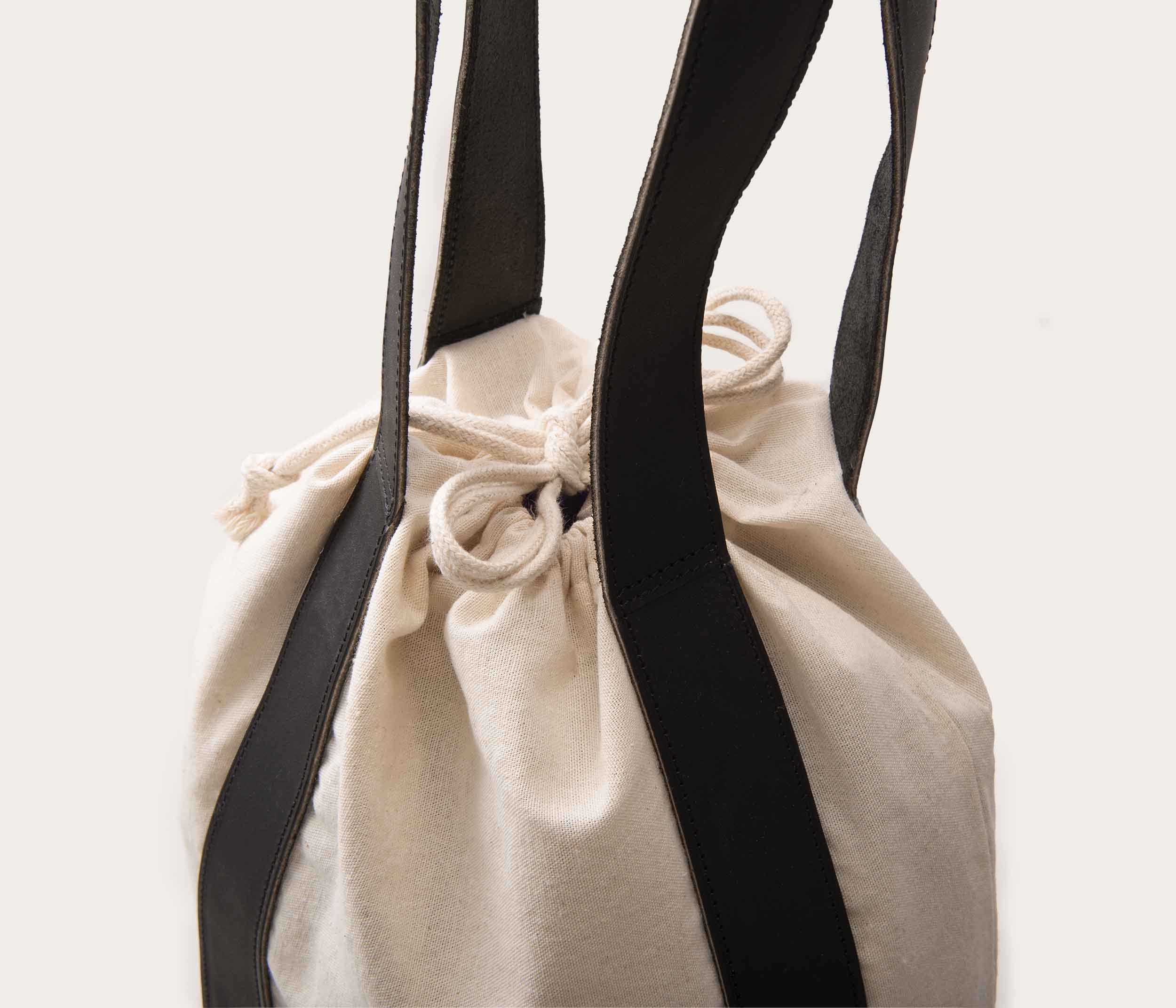 Tote Bag Coton & Cuir Noir - Image 3